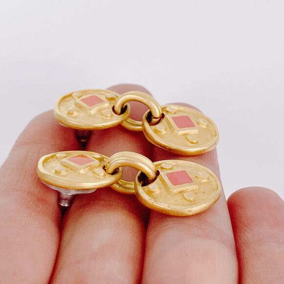 VTG Dangle Earrings Double Disc 1980s 1990s Gold Tone - Picture 5 of 15